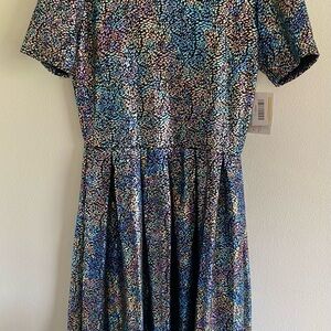 LuLaRoe Blue A-Line Dress with Puff Sleeves